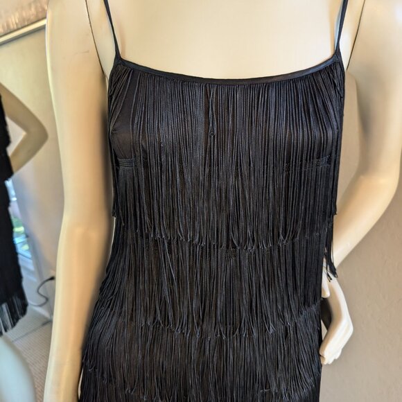 French Connection Flapper Fringe Style Little Black Dress Spaghetti Straps - Picture 12 of 14